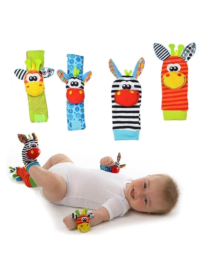 Rattle Toys for Baby Wrist and Foot Rattles for Infants, 4 pcs Newborn Baby Soft Toys and Foot finder Set, Newborn Baby Socks Toys for Boys GirlsToys for Infants 0 3 6 12 Months