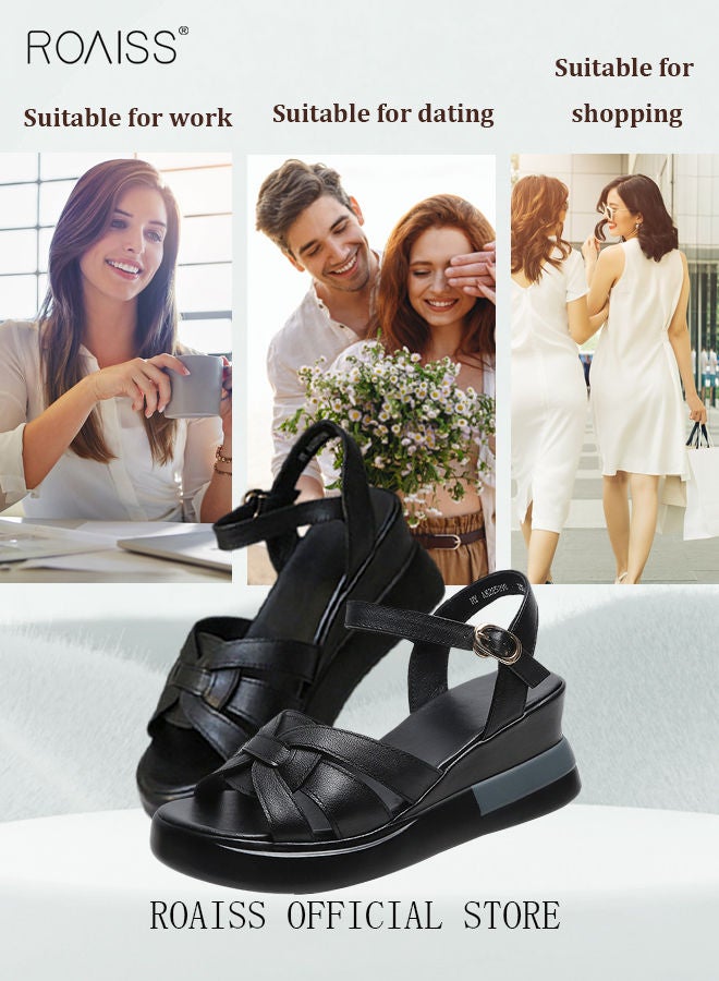 Wedge Sandals for Women Comfortable Open Toe Sandals Casual Summer Buckle Open Toe Ankle Strap Platform Sandals Platform Wedge Heels Sandals Rubber Sole Shoes