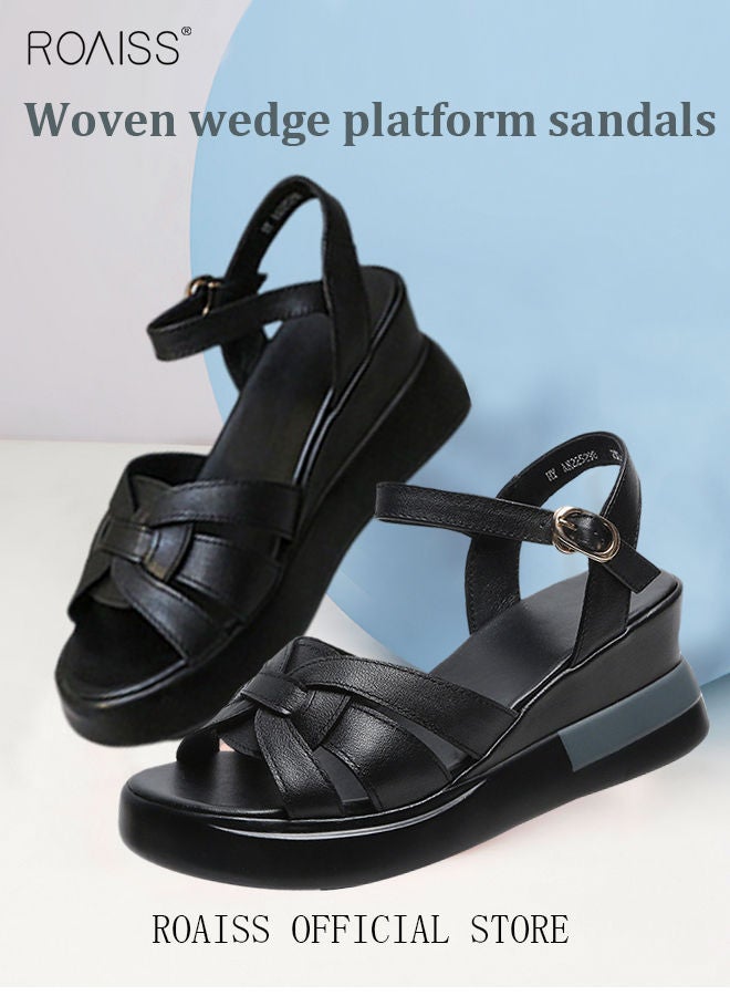 Wedge Sandals for Women Comfortable Open Toe Sandals Casual Summer Buckle Open Toe Ankle Strap Platform Sandals Platform Wedge Heels Sandals Rubber Sole Shoes