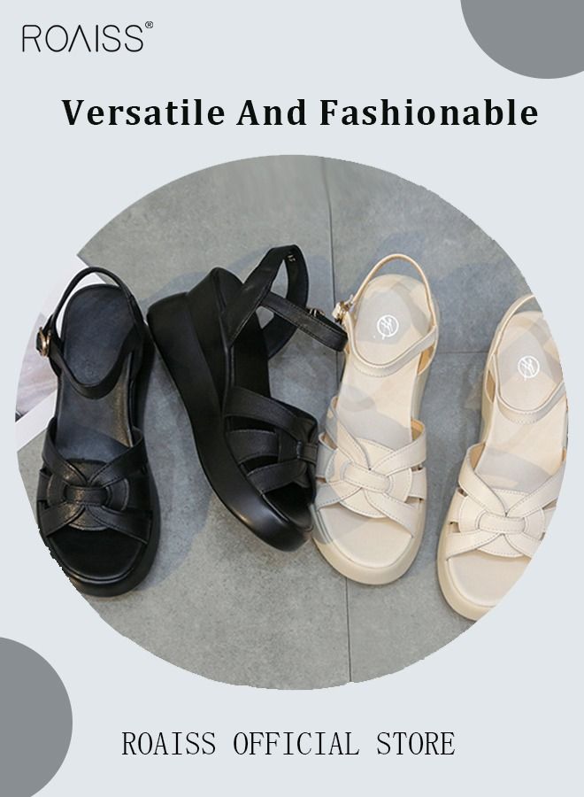 Wedge Sandals for Women Comfortable Open Toe Sandals Casual Summer Buckle Open Toe Ankle Strap Platform Sandals Platform Wedge Heels Sandals Rubber Sole Shoes