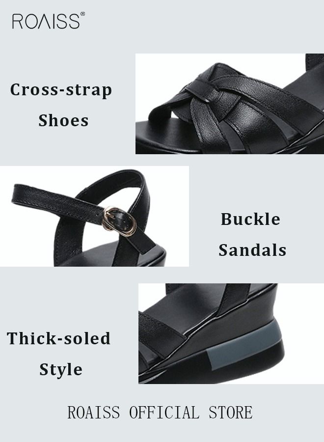 Wedge Sandals for Women Comfortable Open Toe Sandals Casual Summer Buckle Open Toe Ankle Strap Platform Sandals Platform Wedge Heels Sandals Rubber Sole Shoes