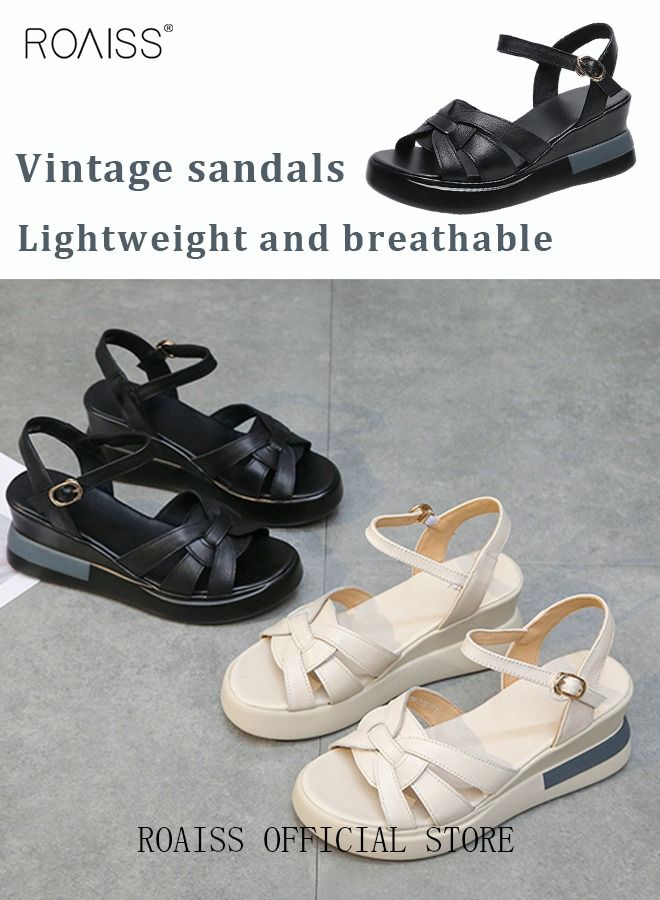 Wedge Sandals for Women Comfortable Open Toe Sandals Casual Summer Buckle Open Toe Ankle Strap Platform Sandals Platform Wedge Heels Sandals Rubber Sole Shoes