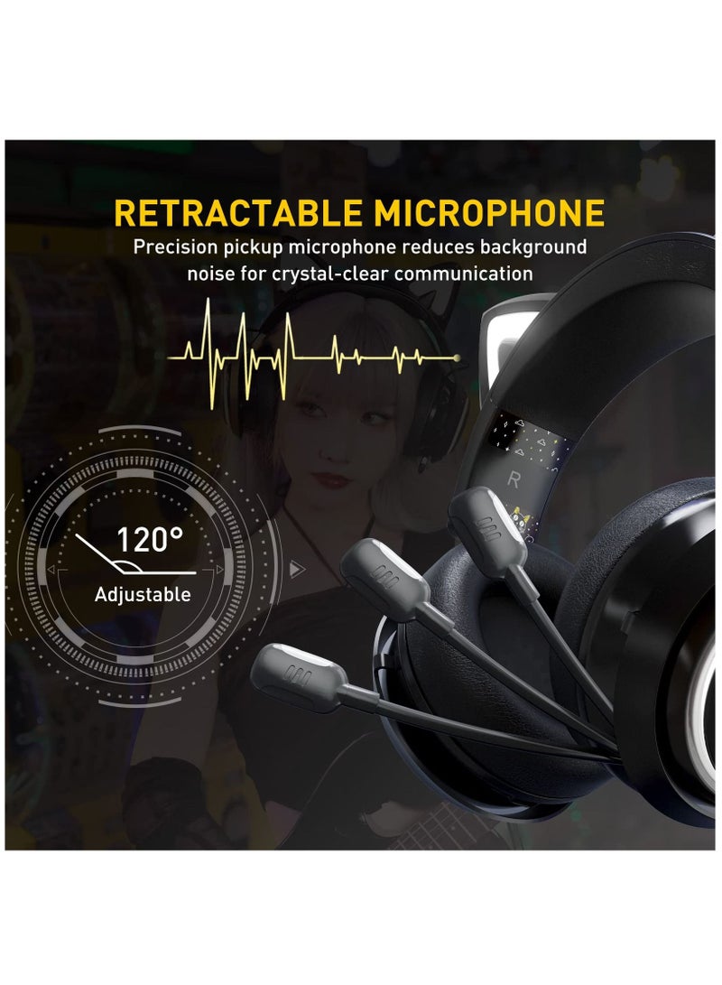 Gaming Headphone with Mic 3.5mm Wired Headphones with Retractable Mic Noise Cancelling