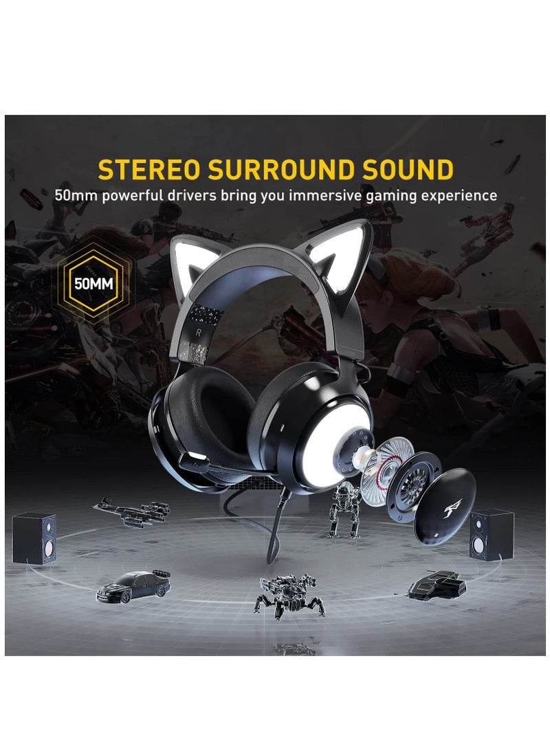 Gaming Headphone with Mic 3.5mm Wired Headphones with Retractable Mic Noise Cancelling