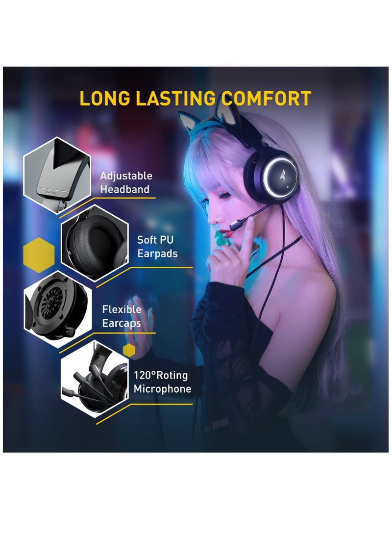 Gaming Headphone with Mic 3.5mm Wired Headphones with Retractable Mic Noise Cancelling