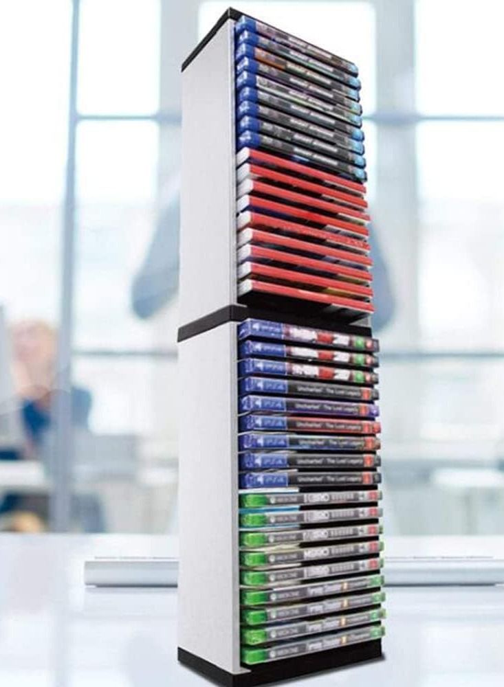 ATD Cd Shelf, Game Storage Tower Holder, 36 Tier Shelving, Game Disk Rack and Controller Organizer Compatible for Ps5, Ps4, for Home, Office