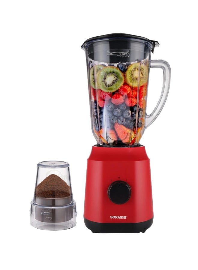 2 in 1 Powerful Blender - 1.8L Unbreakable Blender Jar and Grinding Cup | Featured with 2 Speed Switch with Pulse Control, Overheat Protection, and Safety Lock System 650 W SB-154 Red