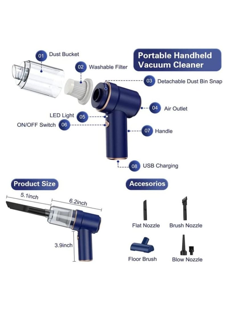 Car Vacuum Cleaner Cordless, Portable Handheld Vacuum Air Duster, 9000PA/120W Powerful Suction, Suck And Blow 2 In 1, With LED Light For Car/Home/Office/Pet, USB Rechargeable
