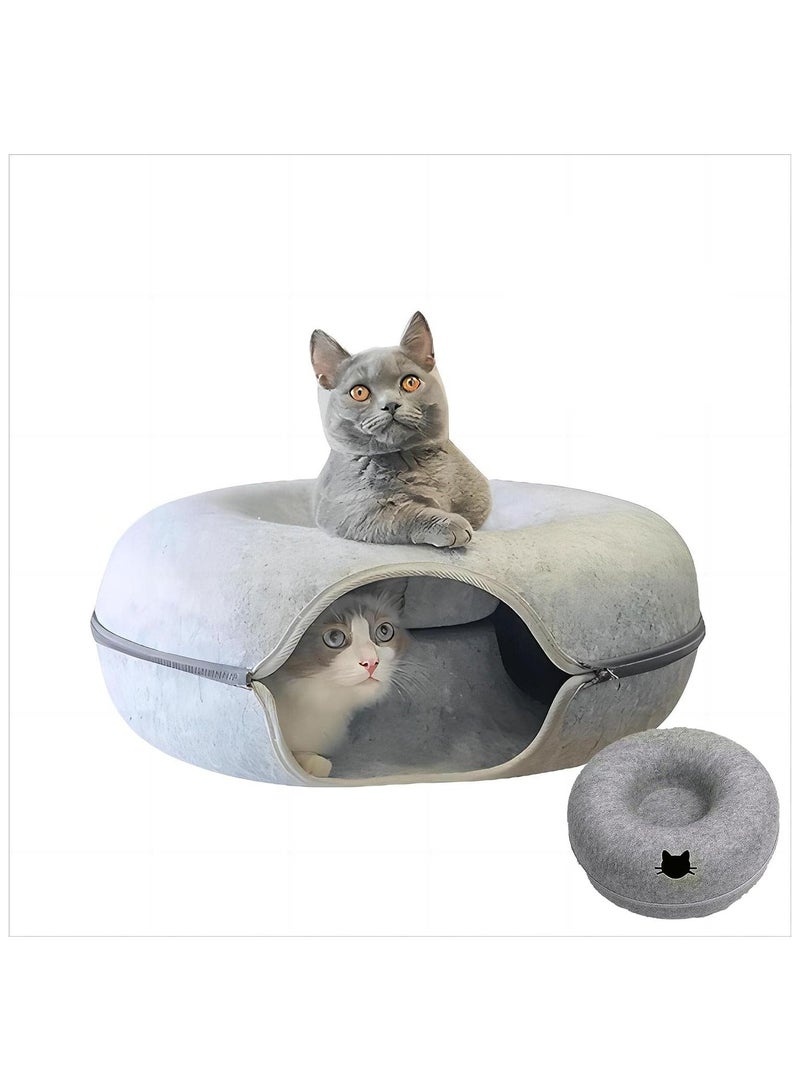 Four Seasons Universal Felt Cat Nest Donut Tunnel with Removable, Washable Bed Warm and Cozy Pet Sleeping Spot