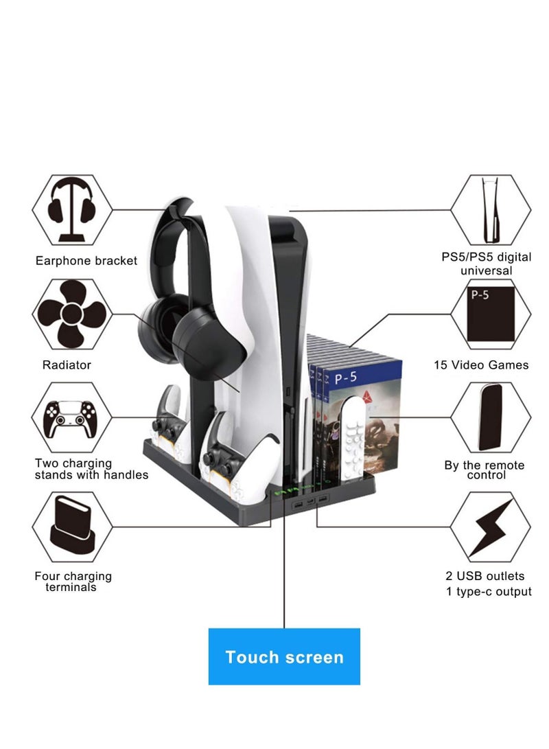 COOLBABY Vertical Stand with Cooling Fan for PS5 Console and PS5 Digital Edition PS5 Dualsense Charging Station