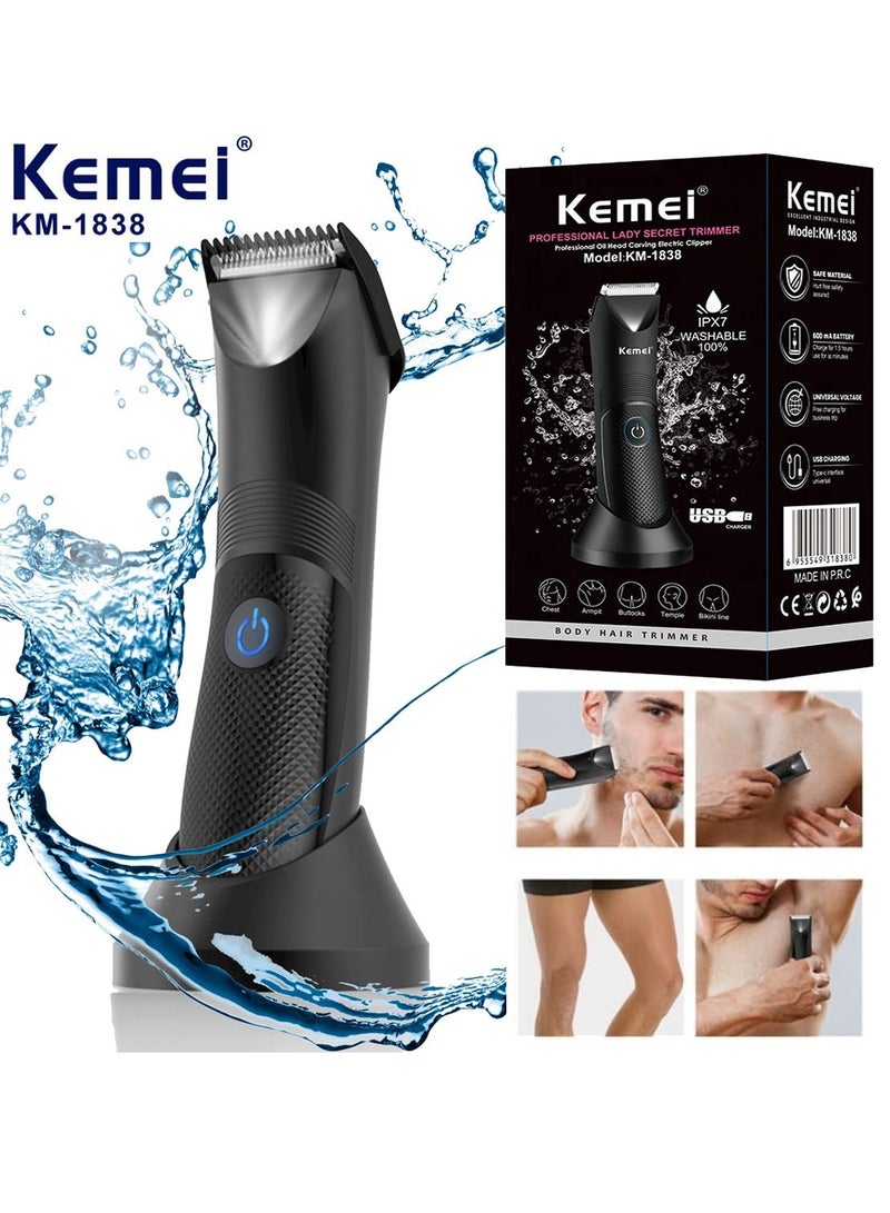 Body Hair Trimmer Shaver for Men Electric Body Groomer Professional Hair Trimmer Replaceable Ceramic Blade IPX7 Waterproof Wet/Dry Lightweight