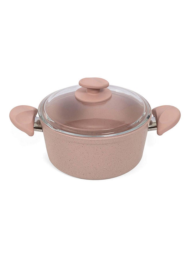 Dara Casserole and Fry Pan Set, Pink & Clear - 26 cm