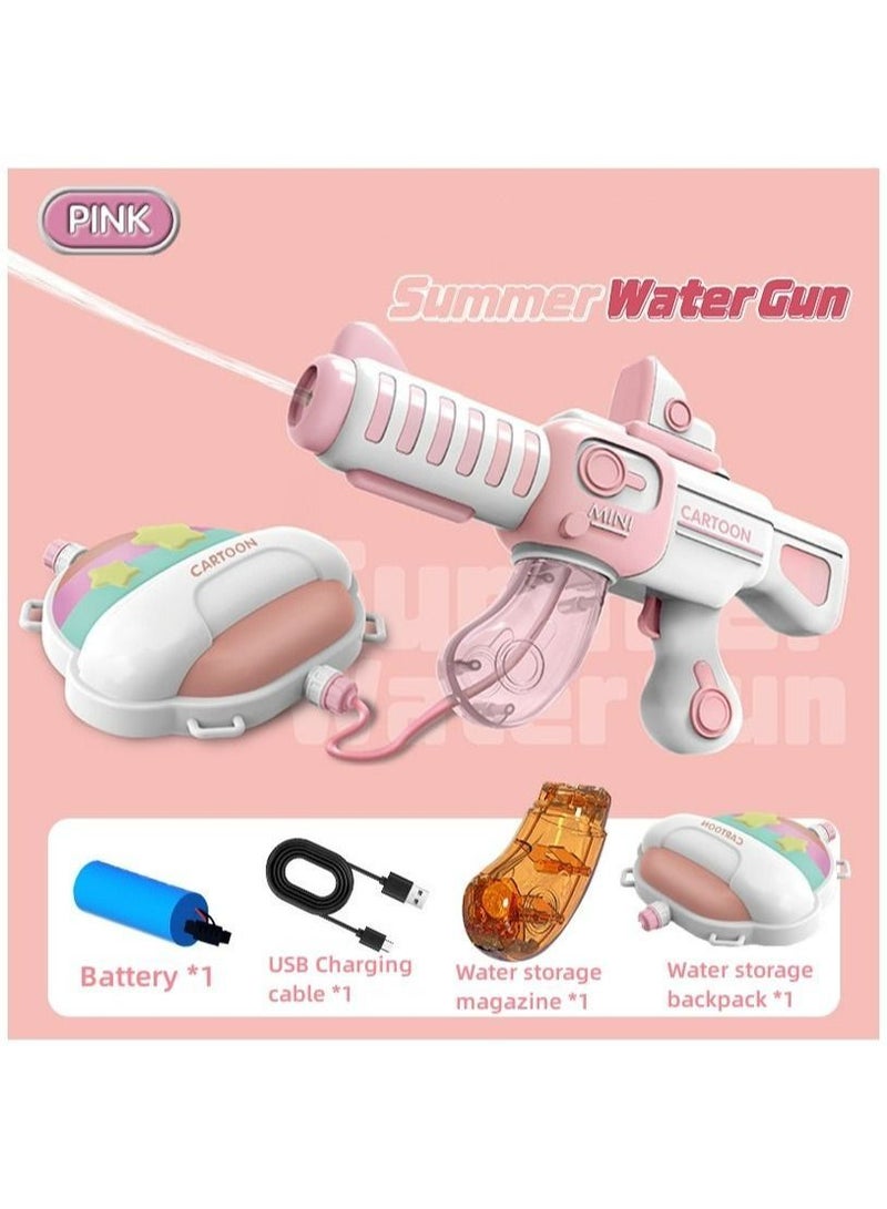 Summer Cartoon Electric Water Gun Toy with Backpack for Kids Continuous Fire Water Blaster