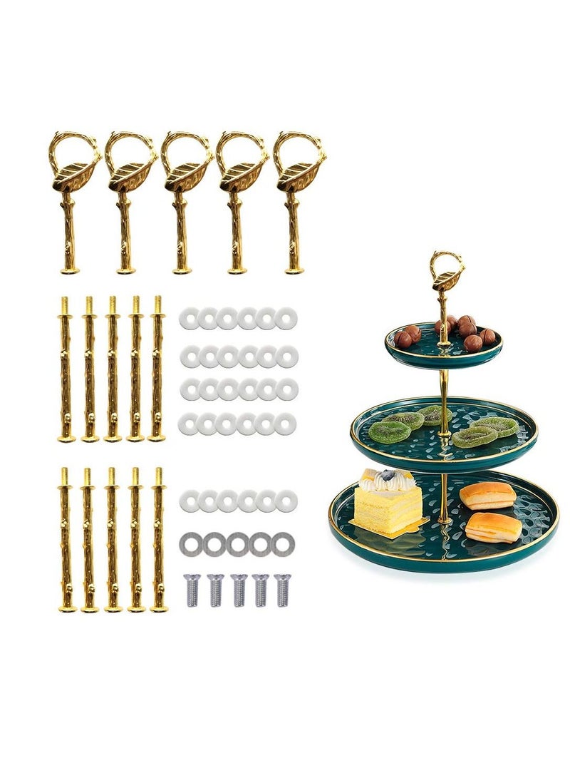 KASTWAVE 5 Sets 3 Tier Cupcake Stand Hardware Handles, Vintage Tray Stand Center Holder Fitting with Screws and Flat Washers for Party Wedding Display Stand (Leaf Golden)