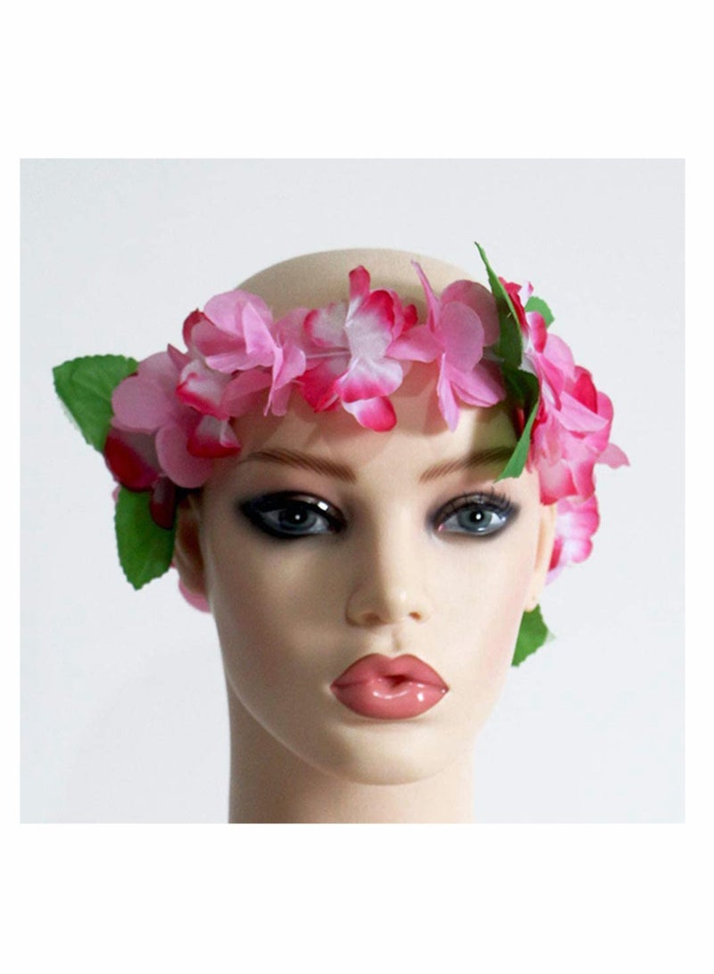 24 PCS Hawaiian Wreath Headband Wristbands Tropical Flower Leaf Hawaii Necklace Headpiece Bracelets Wedding Vacation Summer Beach Carnival Party Garland Decorations