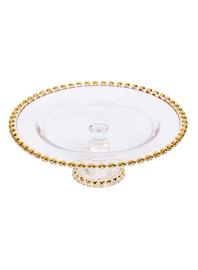 Large Footed Dessert Platter, Clear & Gold - 10x32 cm