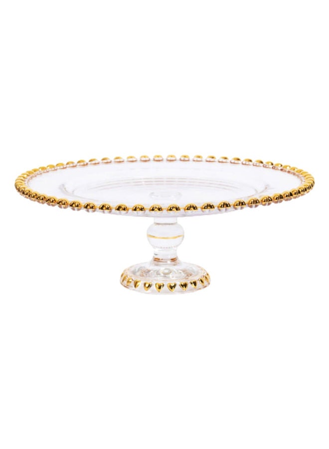 Large Footed Dessert Platter, Clear & Gold - 10x32 cm