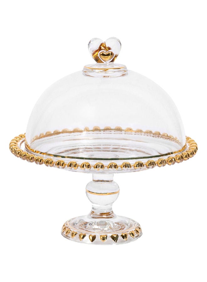 Footed Serving Platter With Dome Cover Clear/Gold 23x19.5 cm