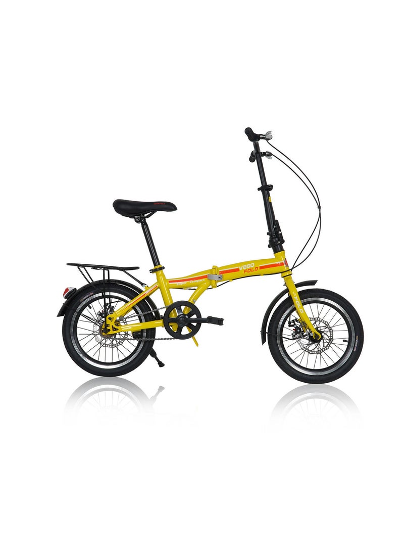 Vego Fold 16 Inch Single Speed Folding Bike - Yellow