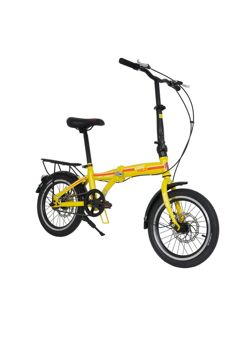 Vego Fold 16 Inch Single Speed Folding Bike - Yellow