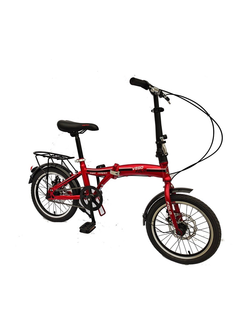 Vego Fold 16 Inch Single Speed Folding Bike - Red