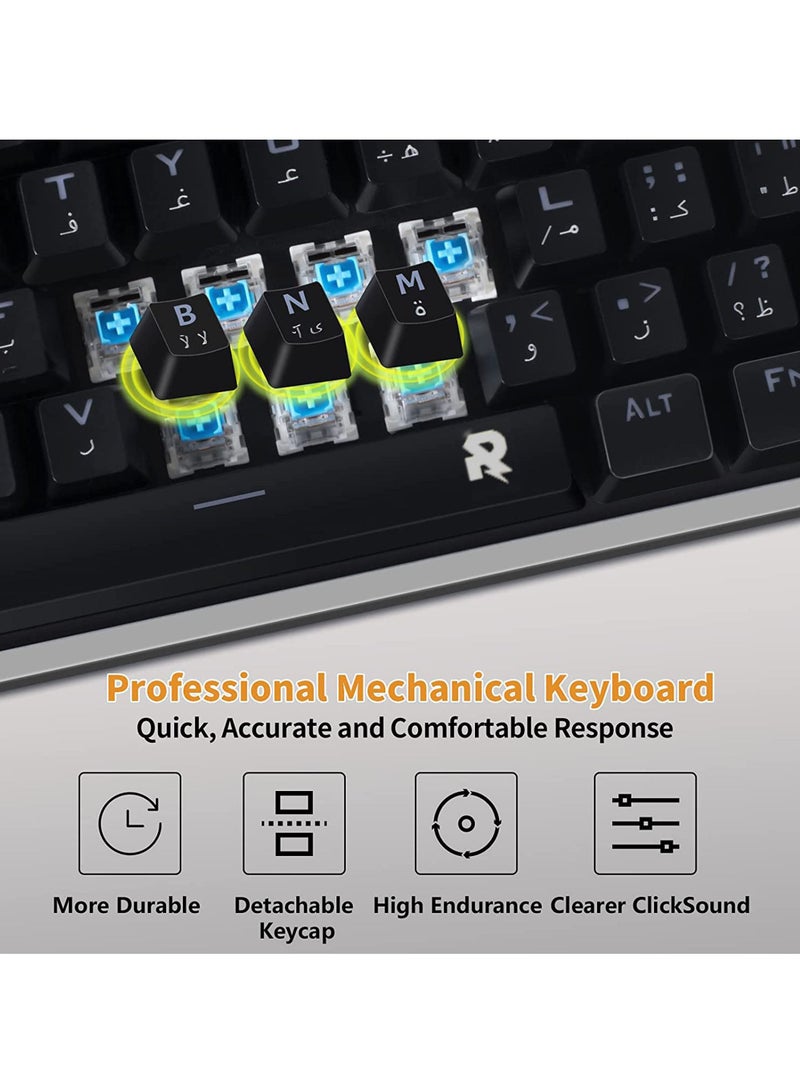 English Arabic Mechanical Gaming Keyboard With RGB LED Rainbow Backlit Quick Response USB Wired E-sport Waterproof 87 Keys Keyboard For Windows/MacOS/Android And PC Gamers