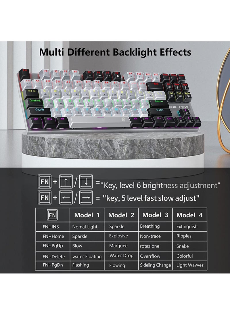 English Arabic Mechanical Gaming Keyboard with RGB LED Rainbow Backlit Quick Response USB Wired E-sport Waterproof 87 Keys Keyboard for Windows/MacOS/Android PC Gamers