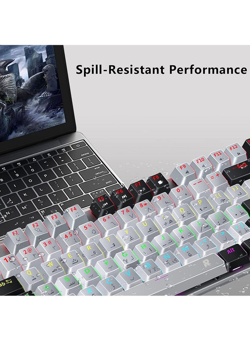 English Arabic Mechanical Gaming Keyboard with RGB LED Rainbow Backlit Quick Response USB Wired E-sport Waterproof 87 Keys Keyboard for Windows/MacOS/Android PC Gamers