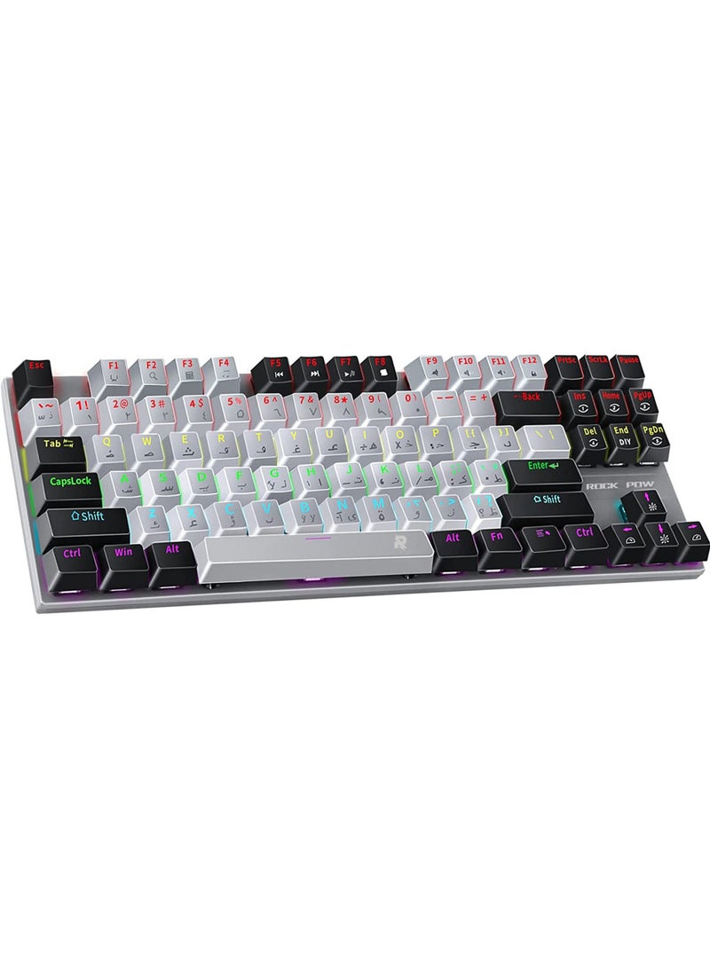 English Arabic Mechanical Gaming Keyboard with RGB LED Rainbow Backlit Quick Response USB Wired E-sport Waterproof 87 Keys Keyboard for Windows/MacOS/Android PC Gamers