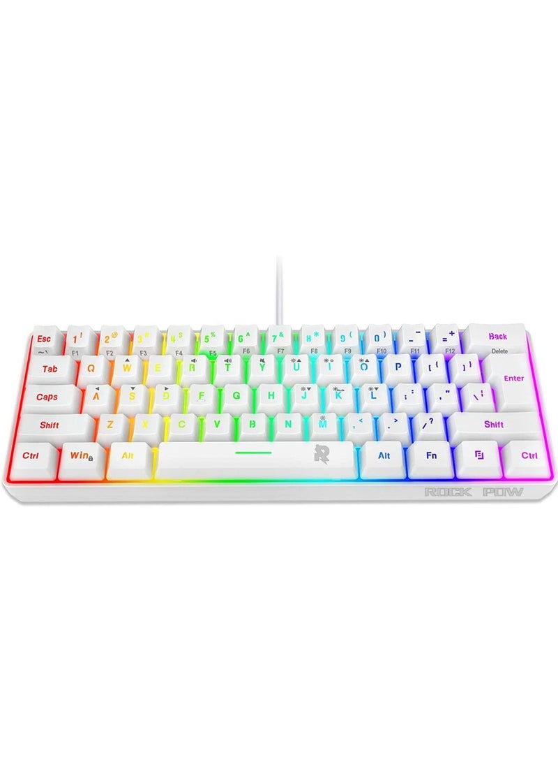 60% Wired Gaming Keyboard, 61 Keys RGB Backlit Wrist Rest Ultra-Compact Mini Waterproof Keyboard for PC Computer Gamer White