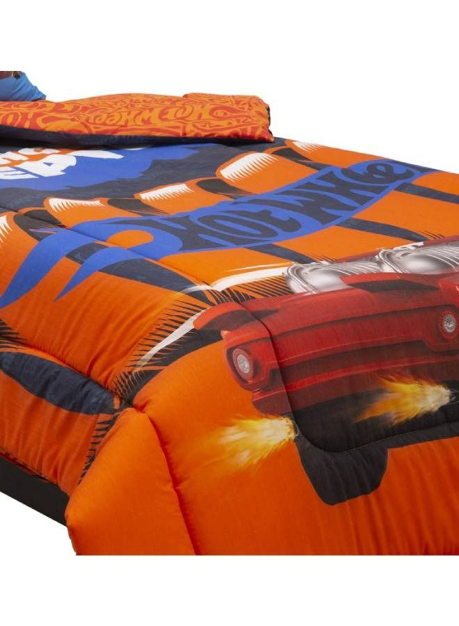 Kidz Klub Hot Wheel Comforter Single 3 pcs set- Fabric: Front 160TC 100% Cotton - Reversible 144TC PC- Comforter 160x230cm + 1pc Pillowcase 50x75cm + 1pc Cushion Cover 40x40cm , Red