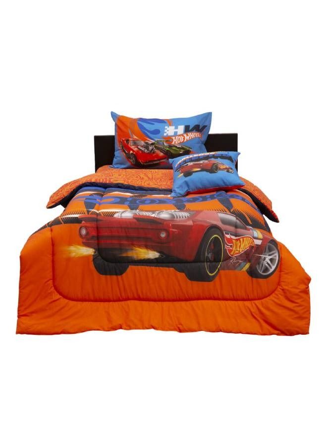 Kidz Klub Hot Wheel Comforter Single 3 pcs set- Fabric: Front 160TC 100% Cotton - Reversible 144TC PC- Comforter 160x230cm + 1pc Pillowcase 50x75cm + 1pc Cushion Cover 40x40cm , Red