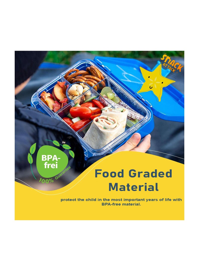 Snack Attack Bento Box or Lunch Boxes for Kids by Snack Attack 4 & 6 Convertible Compartments | Portion Lunch Box | Food Graded Materials BPA FREE & LEAK PROOF| Made of Triton(Neptune Blue)