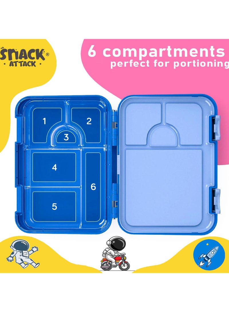 Snack Attack Bento Box or Lunch Boxes for Kids by Snack Attack 4 & 6 Convertible Compartments | Portion Lunch Box | Food Graded Materials BPA FREE & LEAK PROOF| Made of Triton(Neptune Blue)