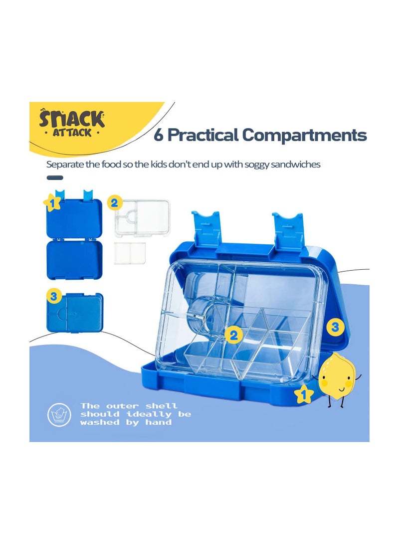 Snack Attack Bento Box or Lunch Boxes for Kids by Snack Attack 4 & 6 Convertible Compartments | Portion Lunch Box | Food Graded Materials BPA FREE & LEAK PROOF| Made of Triton(Neptune Blue)