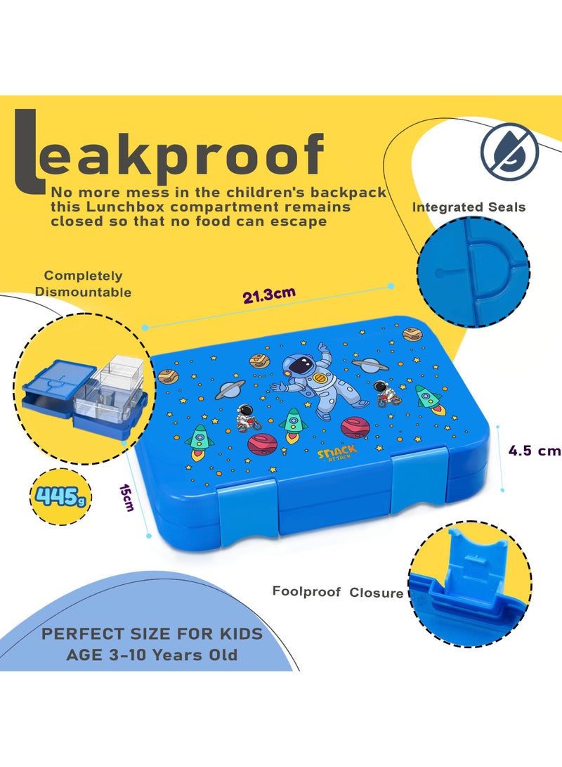 Snack Attack Bento Box or Lunch Boxes for Kids by Snack Attack 4 & 6 Convertible Compartments | Portion Lunch Box | Food Graded Materials BPA FREE & LEAK PROOF| Made of Triton(Neptune Blue)
