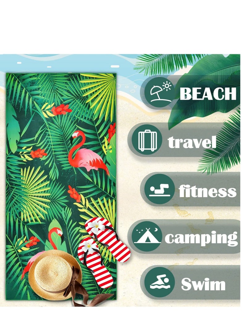 Beach Towel, Quick Dry Sand Free Beach Towel, Lightweight Microfibre Beach, Dry Camping Towels, Hawaiian Pool Towel for Travel, Swimming, Holiday(Green, 160 x 80cm)