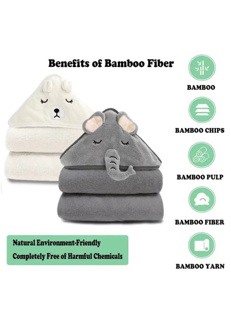 2 Pack Bamboo Hooded Baby Towel Organic Bamboo Bath Towel for Toddler Soft and Super Absorbent Washcloth Machine Washable Towel Keeps Your Baby Warm Cosy