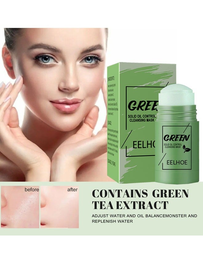 Green Tea Mask Stick, Blackhead Remover Face Mask Clay Mask Purifying Oil Control Clean Solid Mask Moisturizing Acne Deep Pore Cleansing
