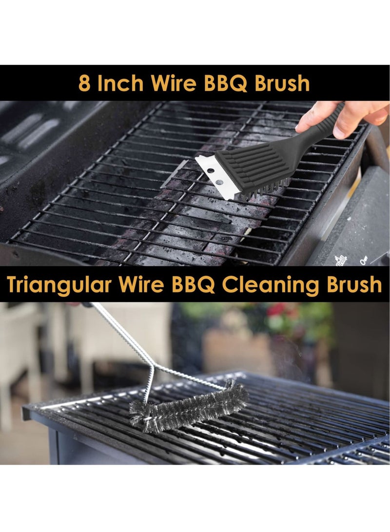 Grill Cleaning Brush 2 Pack Triangle Metal Bristles Cleaner with Scraper and Long Handle Stainless Grill Grate Cleaner Perfect for All Grilling Tools