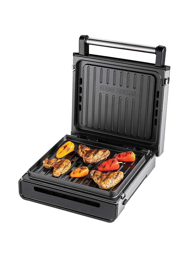 Smokeless Non-Stick Electric Grill, Indoor BBQ and Griddle Hot Plate with Built-in Drip Tray, Stainless Steel 1500 W RHB28000 Silver