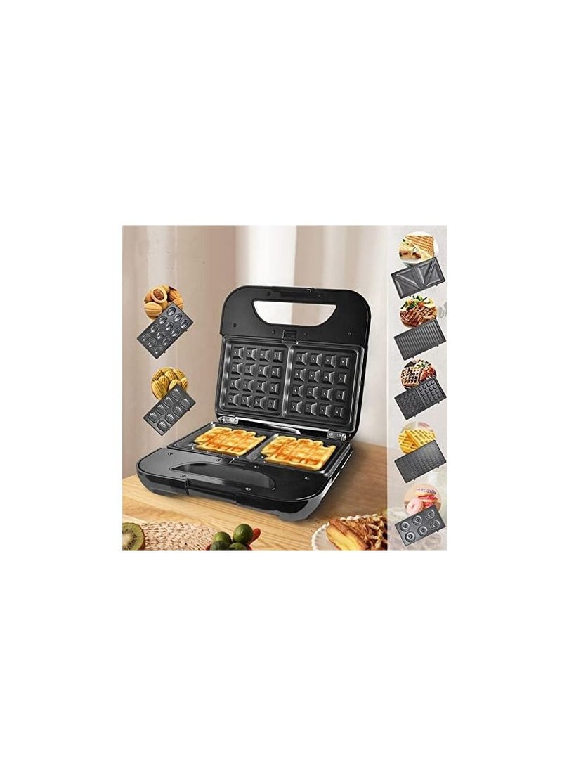 DSP Sandwich Maker 7 in 1, Sandwich, Grill And Waffle Maker with Removable Plates 800W KC1162  Black