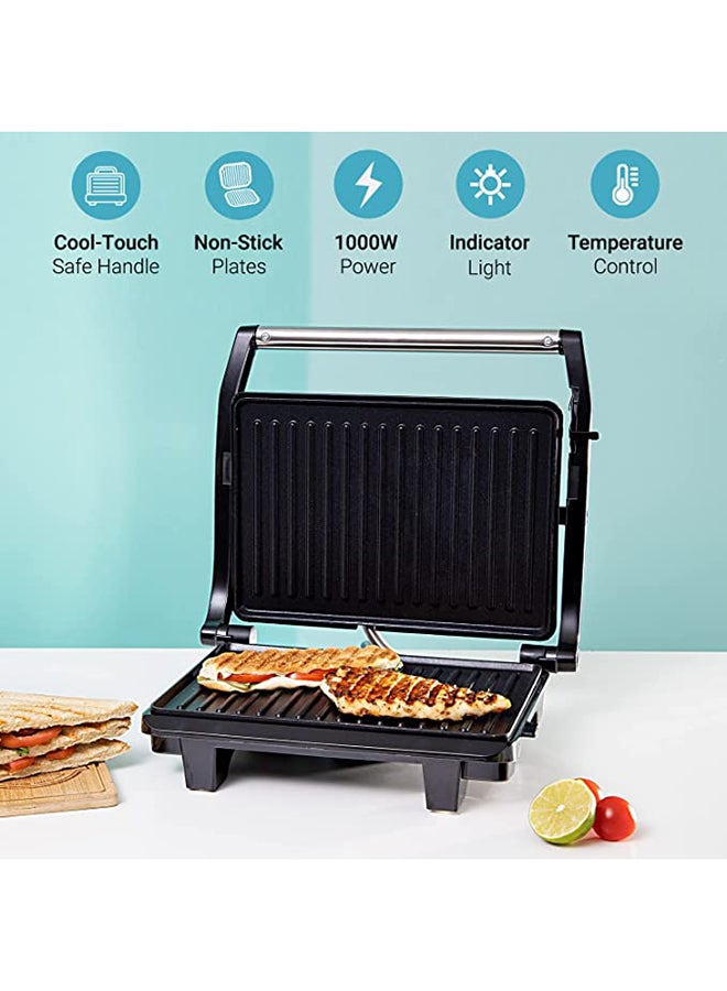 Stainless Steel Grill Maker, Panini Maker| Open Flat Up To 180 |  Timer & Temperature Control | Non-Stick Cooking Plate & Cool Touch Handle | Panini Press Grill 2000 W GGM36539 Silver/Black