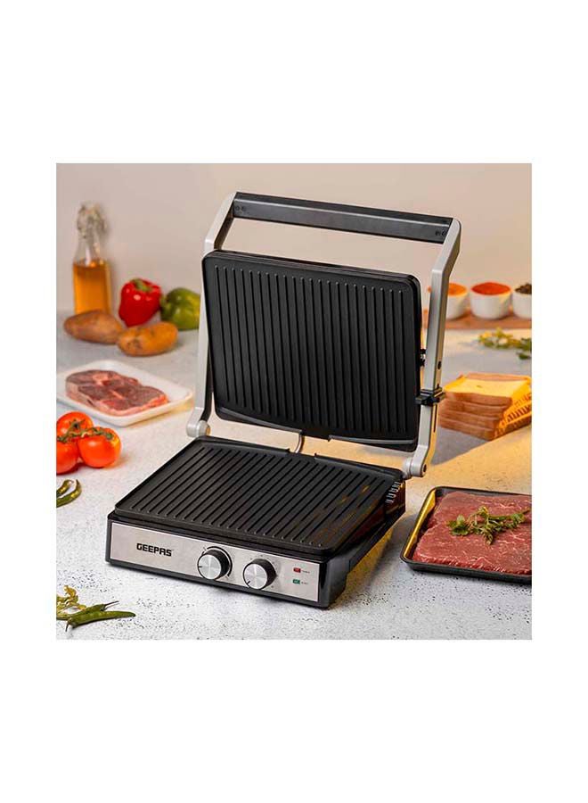 Stainless Steel Grill Maker, Panini Maker| Open Flat Up To 180 |  Timer & Temperature Control | Non-Stick Cooking Plate & Cool Touch Handle | Panini Press Grill 2000 W GGM36539 Silver/Black