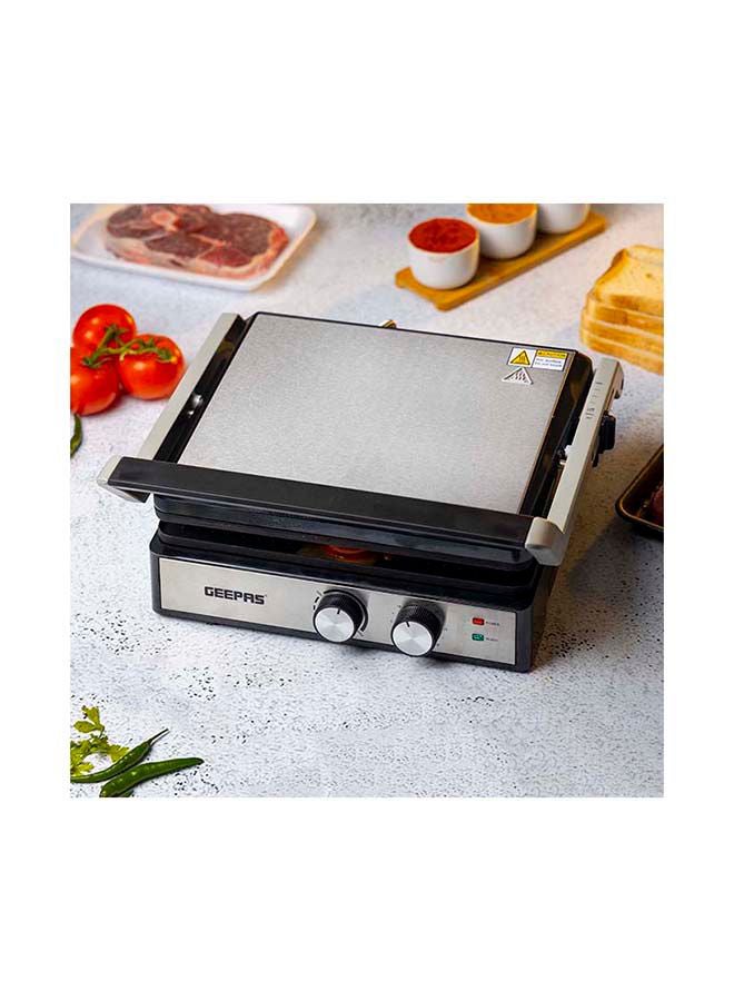 Stainless Steel Grill Maker, Panini Maker| Open Flat Up To 180 |  Timer & Temperature Control | Non-Stick Cooking Plate & Cool Touch Handle | Panini Press Grill 2000 W GGM36539 Silver/Black