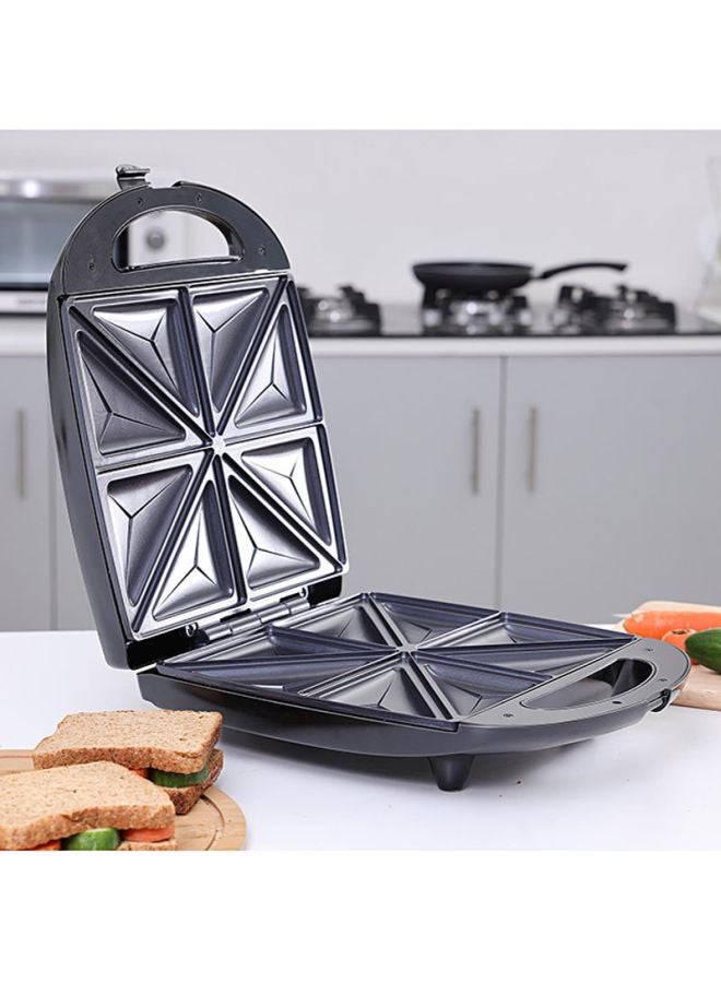 4 Slice Sandwich Maker- Automatic Temperature control- GST5391-  1100W Cooks Delicious Crispy Sandwiches - Cool Touch Handle, Non-Stick Plate - Breakfast Sandwiches & Cheese Snack 1100 W GST5391 Silver/Black