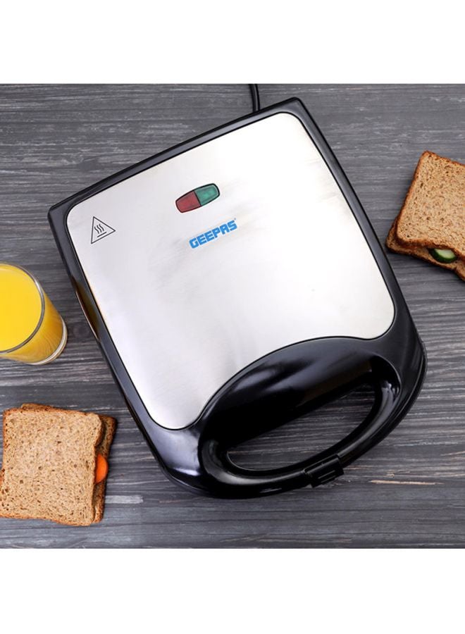 4 Slice Sandwich Maker- Automatic Temperature control- GST5391-  1100W Cooks Delicious Crispy Sandwiches - Cool Touch Handle, Non-Stick Plate - Breakfast Sandwiches & Cheese Snack 1100 W GST5391 Silver/Black