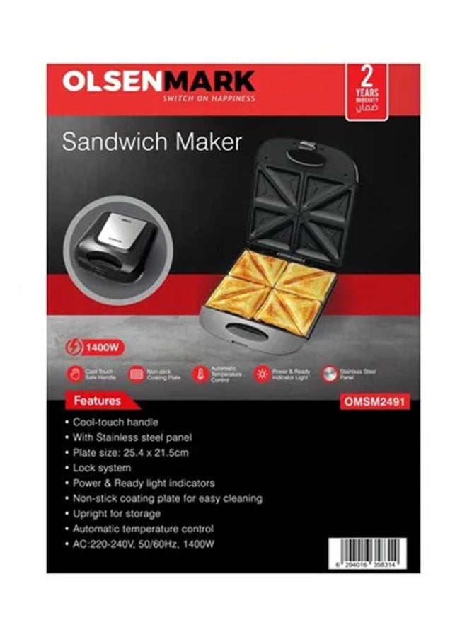 Sandwich Maker With Non-Stick Coating Plates 1400 W OMSM2491 Silver/Black