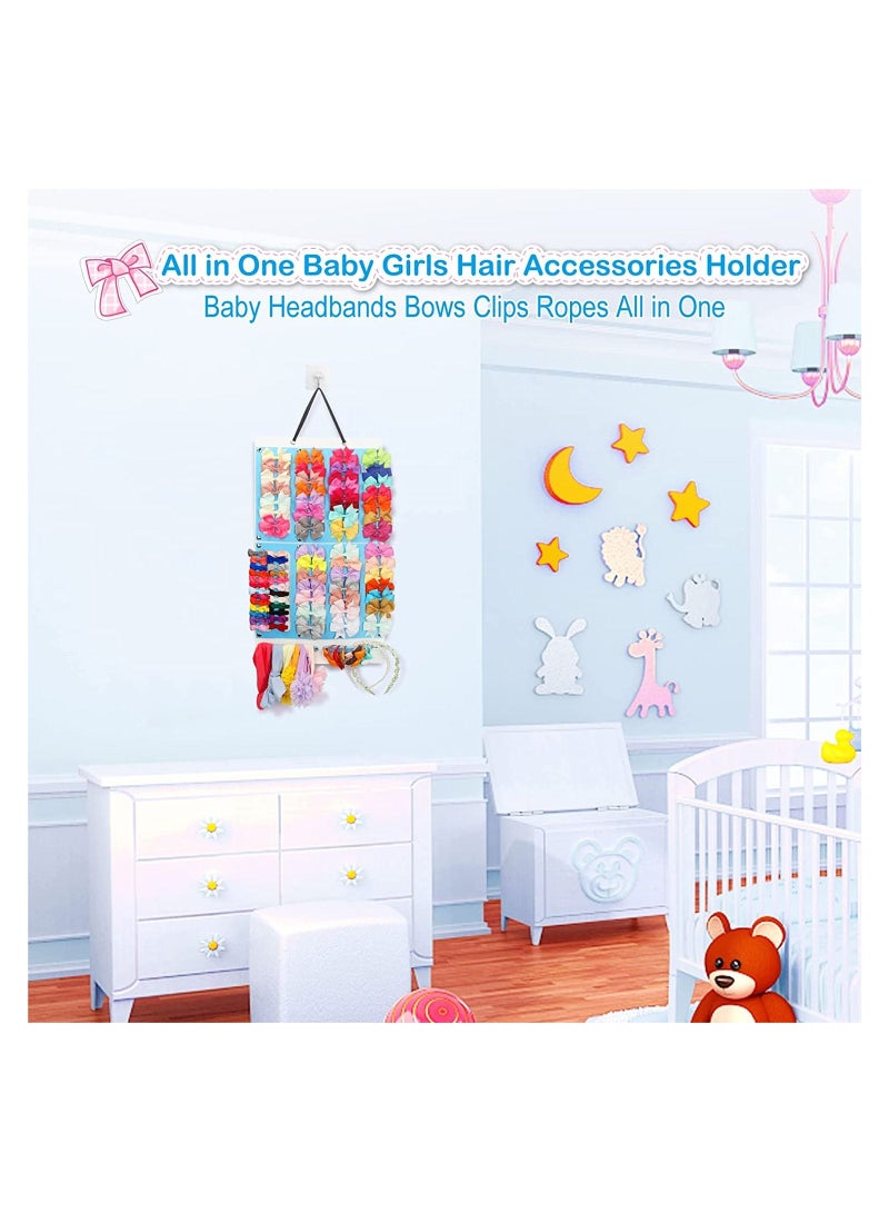 Bow Holder for Girls Hair Bows, Hair Clips Storage Hanger w/ 16 Ribbons, Hair Accessories Organizer, Wall Hanging for Girl Room 1 Item