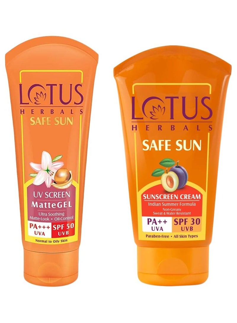 Lotus Herbals UV Screen Matte Gel SPF 50 100Gm and Sun Block Cream SPF 30 100gm